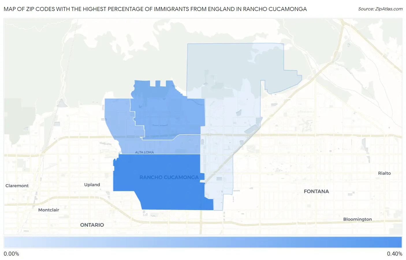 Zip Codes with the Highest Percentage of Immigrants from England in Rancho Cucamonga Map