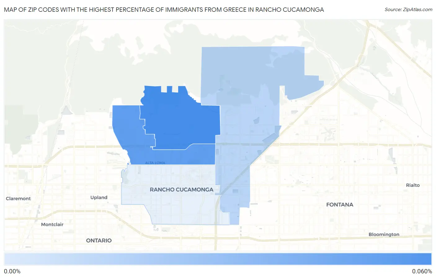 Zip Codes with the Highest Percentage of Immigrants from Greece in Rancho Cucamonga Map