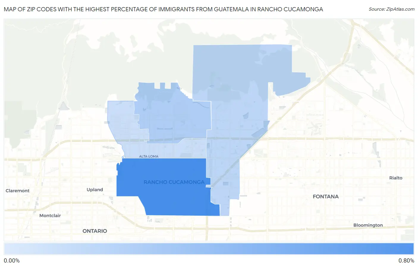 Zip Codes with the Highest Percentage of Immigrants from Guatemala in Rancho Cucamonga Map