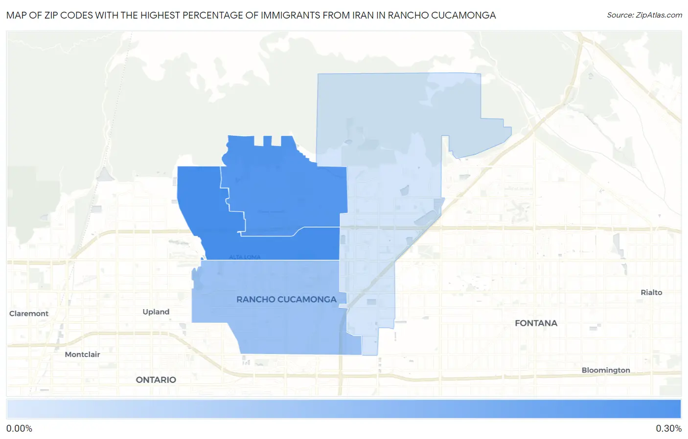 Zip Codes with the Highest Percentage of Immigrants from Iran in Rancho Cucamonga Map