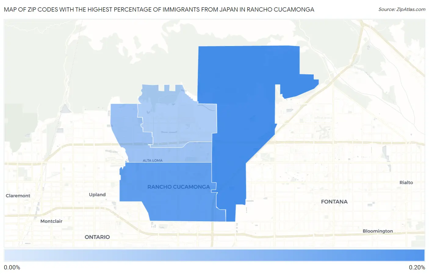 Zip Codes with the Highest Percentage of Immigrants from Japan in Rancho Cucamonga Map