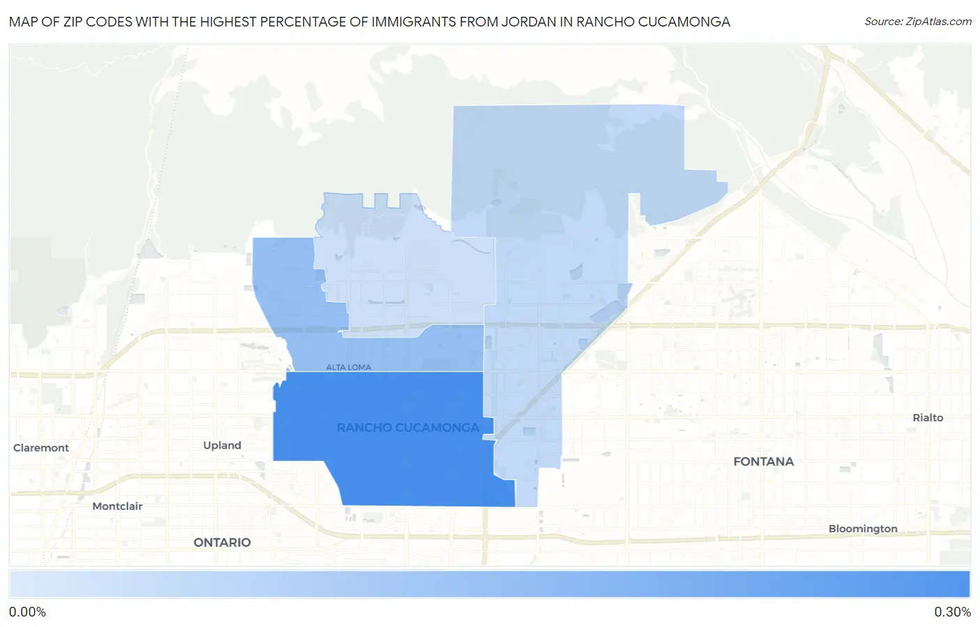 Zip Codes with the Highest Percentage of Immigrants from Jordan in Rancho Cucamonga Map
