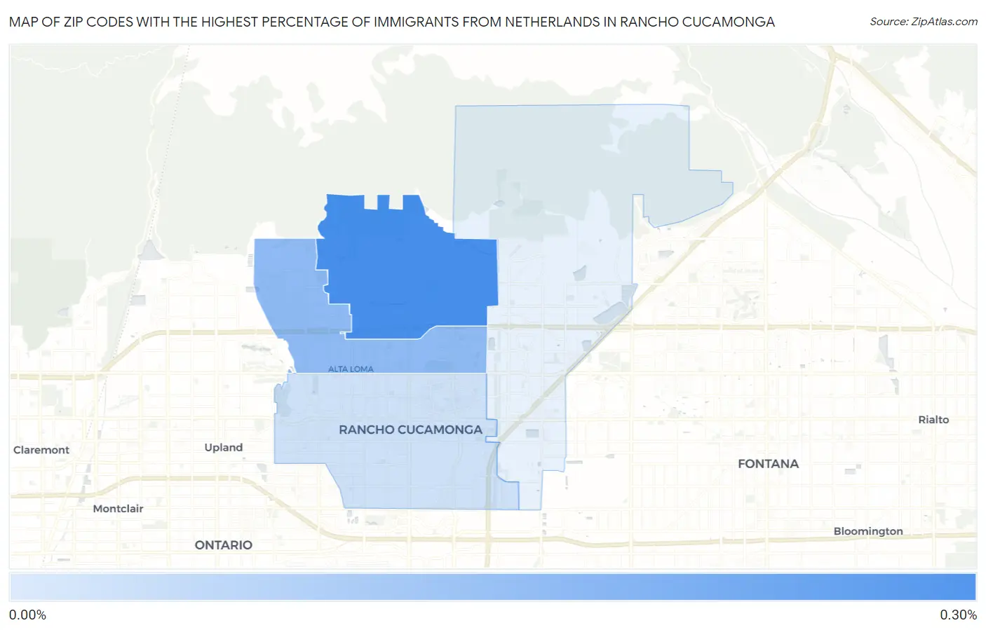 Zip Codes with the Highest Percentage of Immigrants from Netherlands in Rancho Cucamonga Map