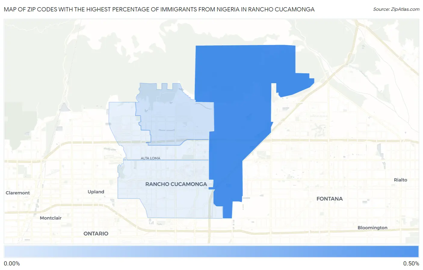 Zip Codes with the Highest Percentage of Immigrants from Nigeria in Rancho Cucamonga Map