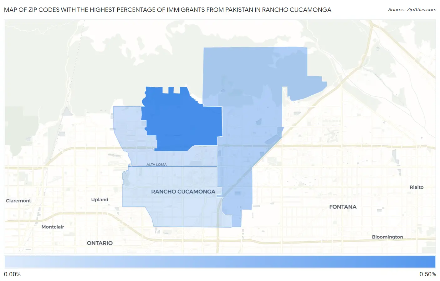 Zip Codes with the Highest Percentage of Immigrants from Pakistan in Rancho Cucamonga Map