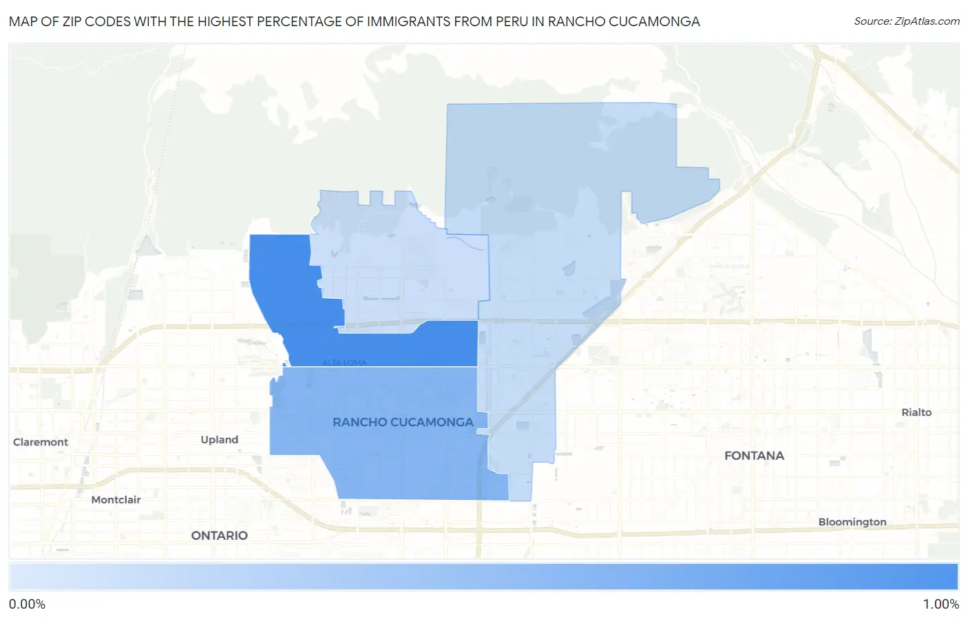 Zip Codes with the Highest Percentage of Immigrants from Peru in Rancho Cucamonga Map