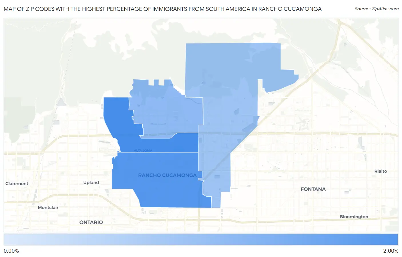Zip Codes with the Highest Percentage of Immigrants from South America in Rancho Cucamonga Map