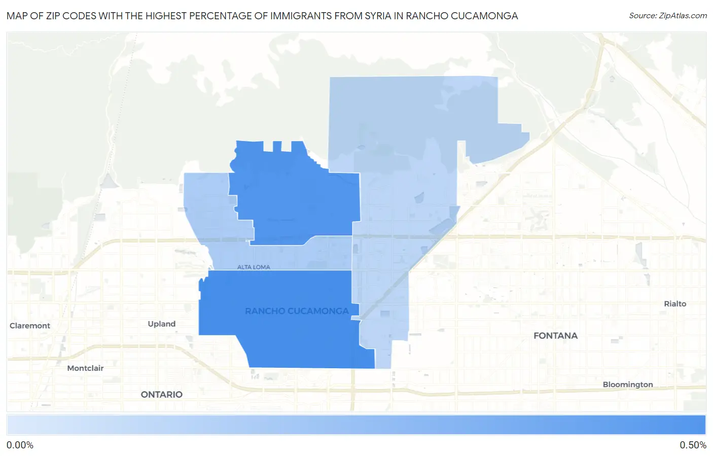 Zip Codes with the Highest Percentage of Immigrants from Syria in Rancho Cucamonga Map