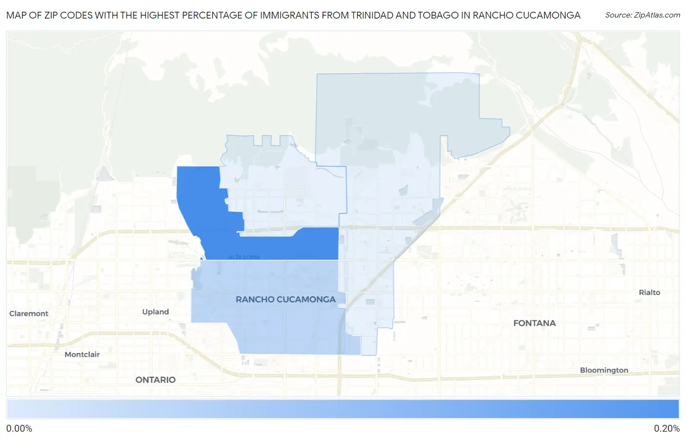 Zip Codes with the Highest Percentage of Immigrants from Trinidad and Tobago in Rancho Cucamonga Map