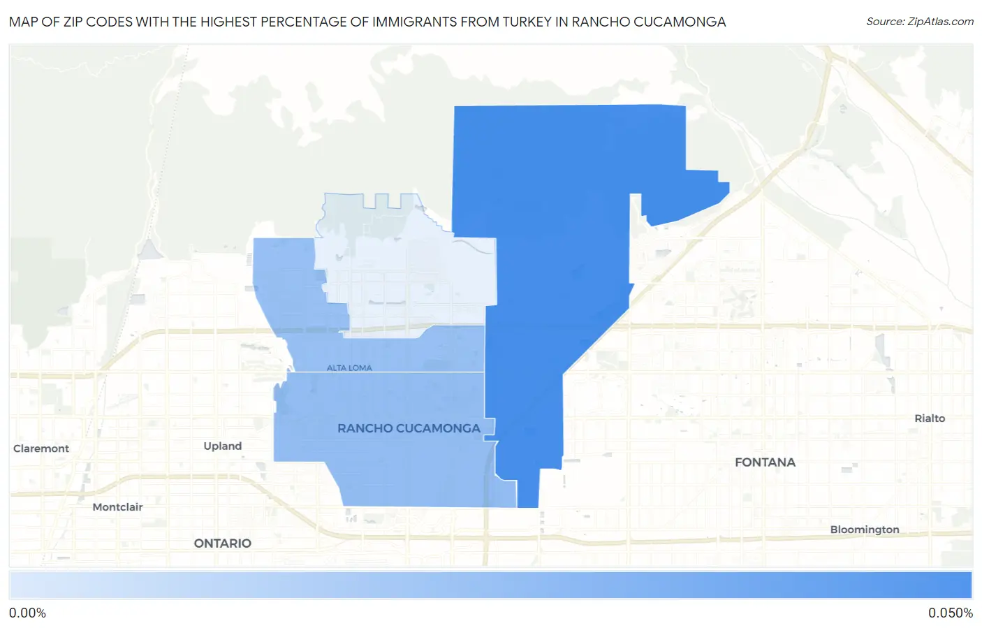 Zip Codes with the Highest Percentage of Immigrants from Turkey in Rancho Cucamonga Map
