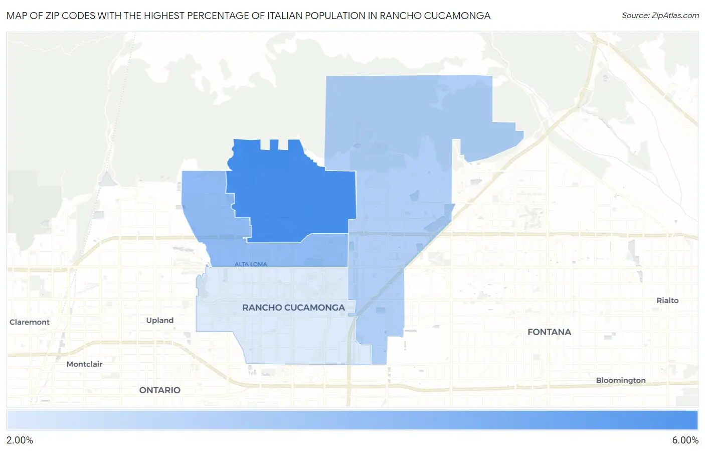 Zip Codes with the Highest Percentage of Italian Population in Rancho Cucamonga Map