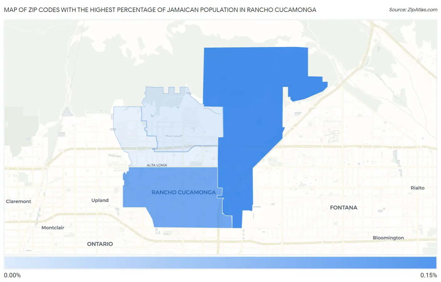 Zip Codes with the Highest Percentage of Jamaican Population in Rancho Cucamonga Map