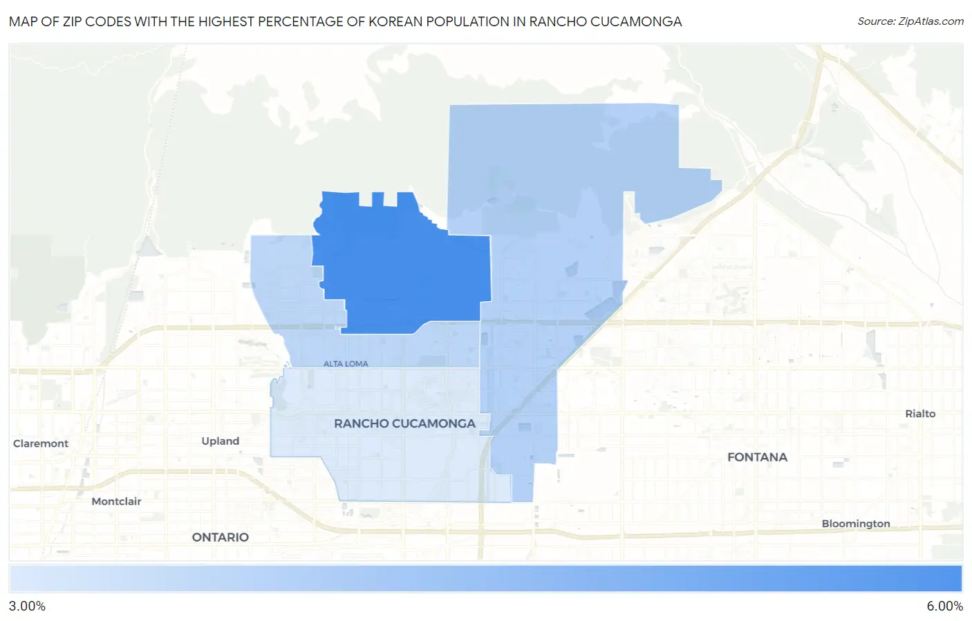 Zip Codes with the Highest Percentage of Korean Population in Rancho Cucamonga Map