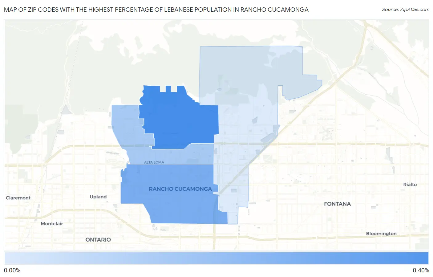 Zip Codes with the Highest Percentage of Lebanese Population in Rancho Cucamonga Map