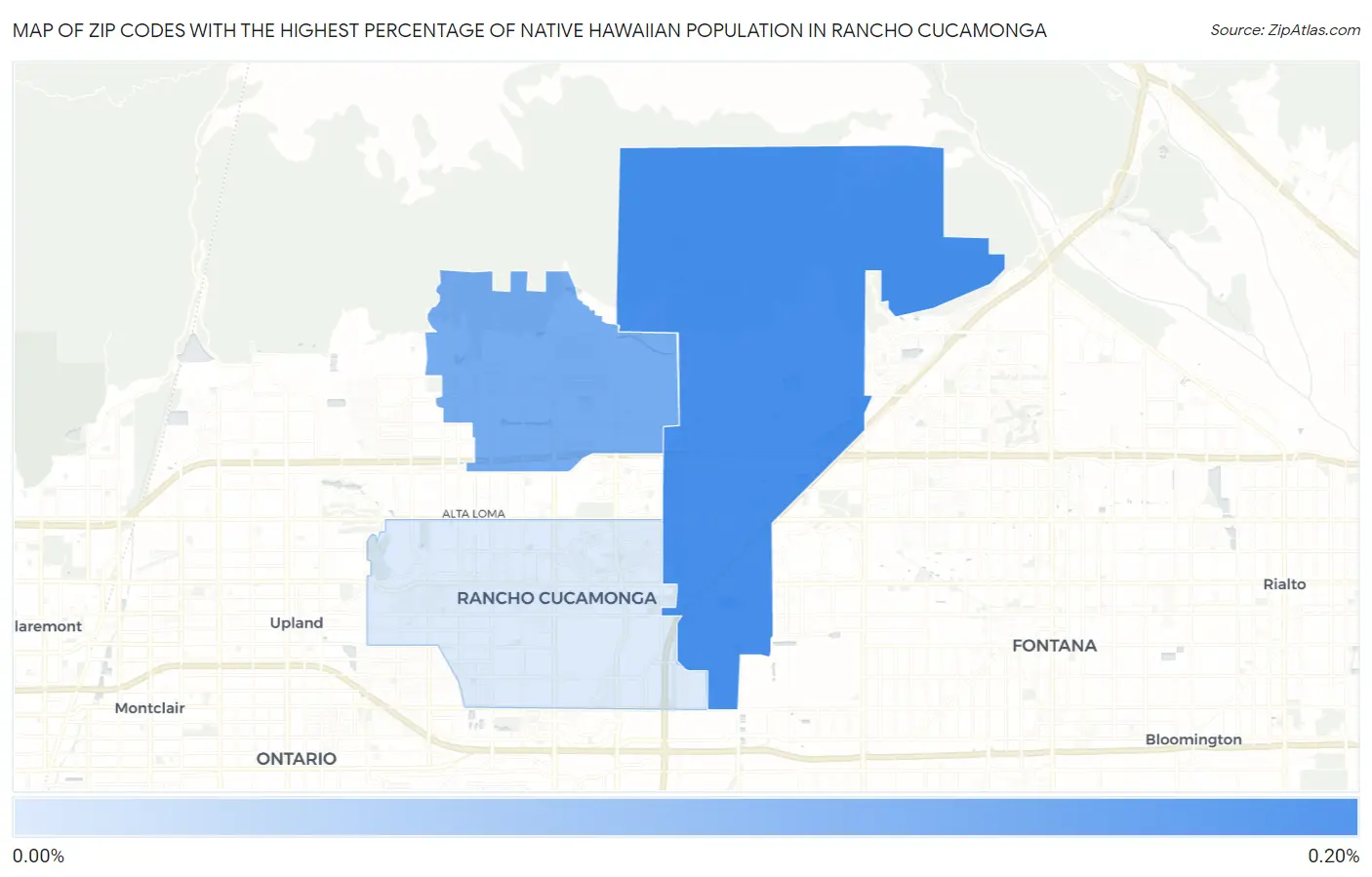 Zip Codes with the Highest Percentage of Native Hawaiian Population in Rancho Cucamonga Map