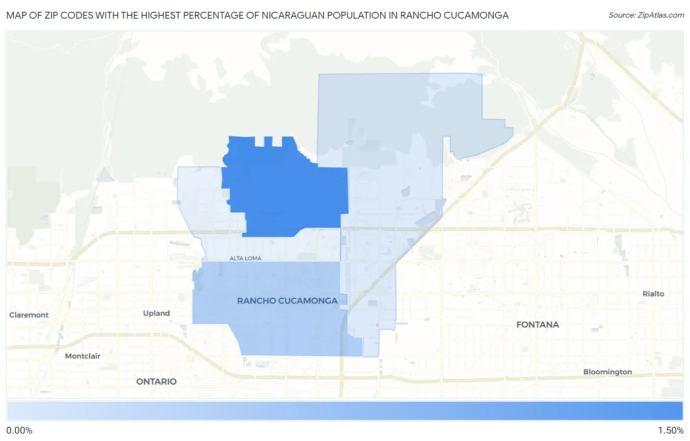 Zip Codes with the Highest Percentage of Nicaraguan Population in Rancho Cucamonga Map