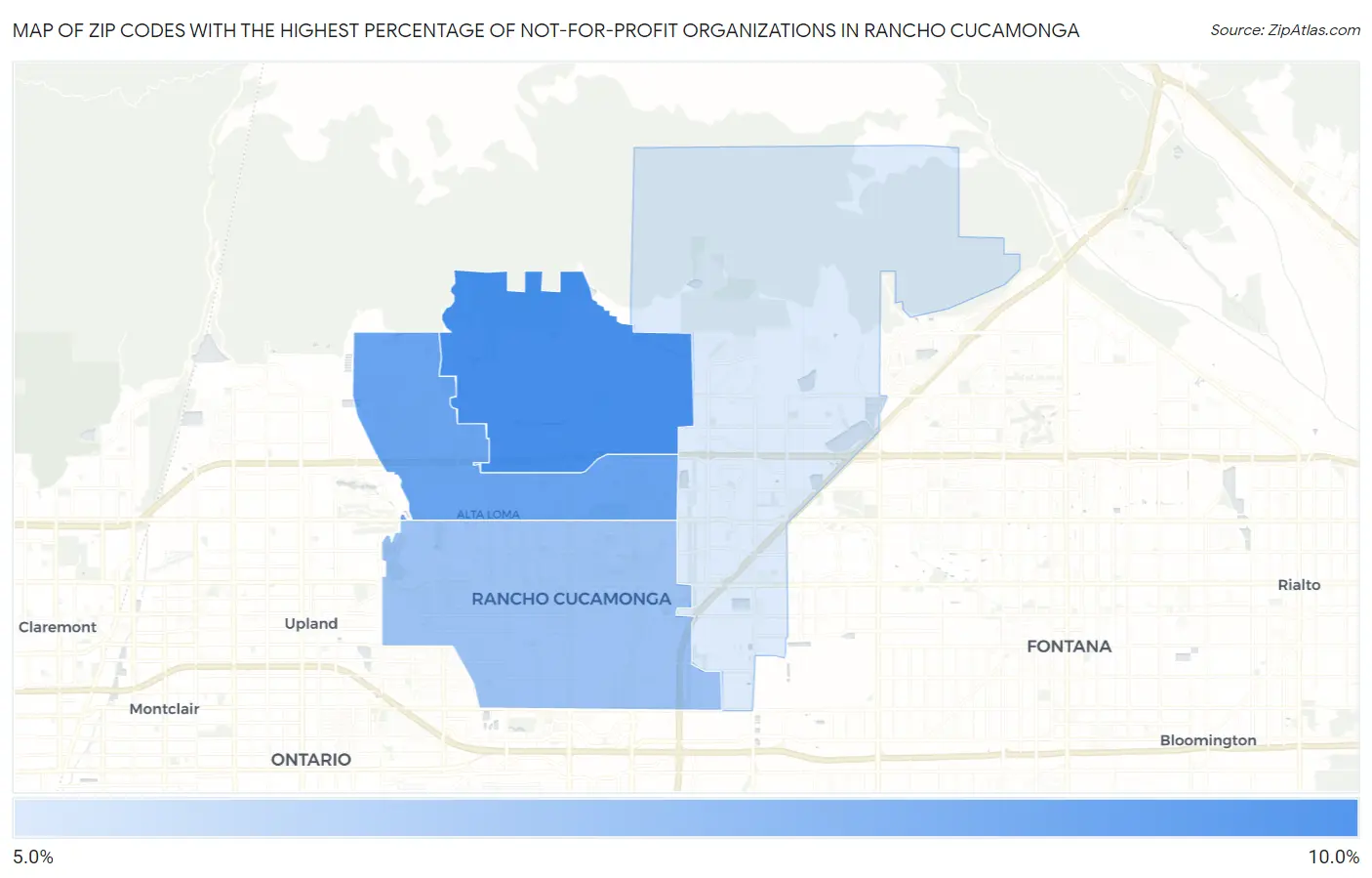 Zip Codes with the Highest Percentage of Not-for-profit Organizations in Rancho Cucamonga Map