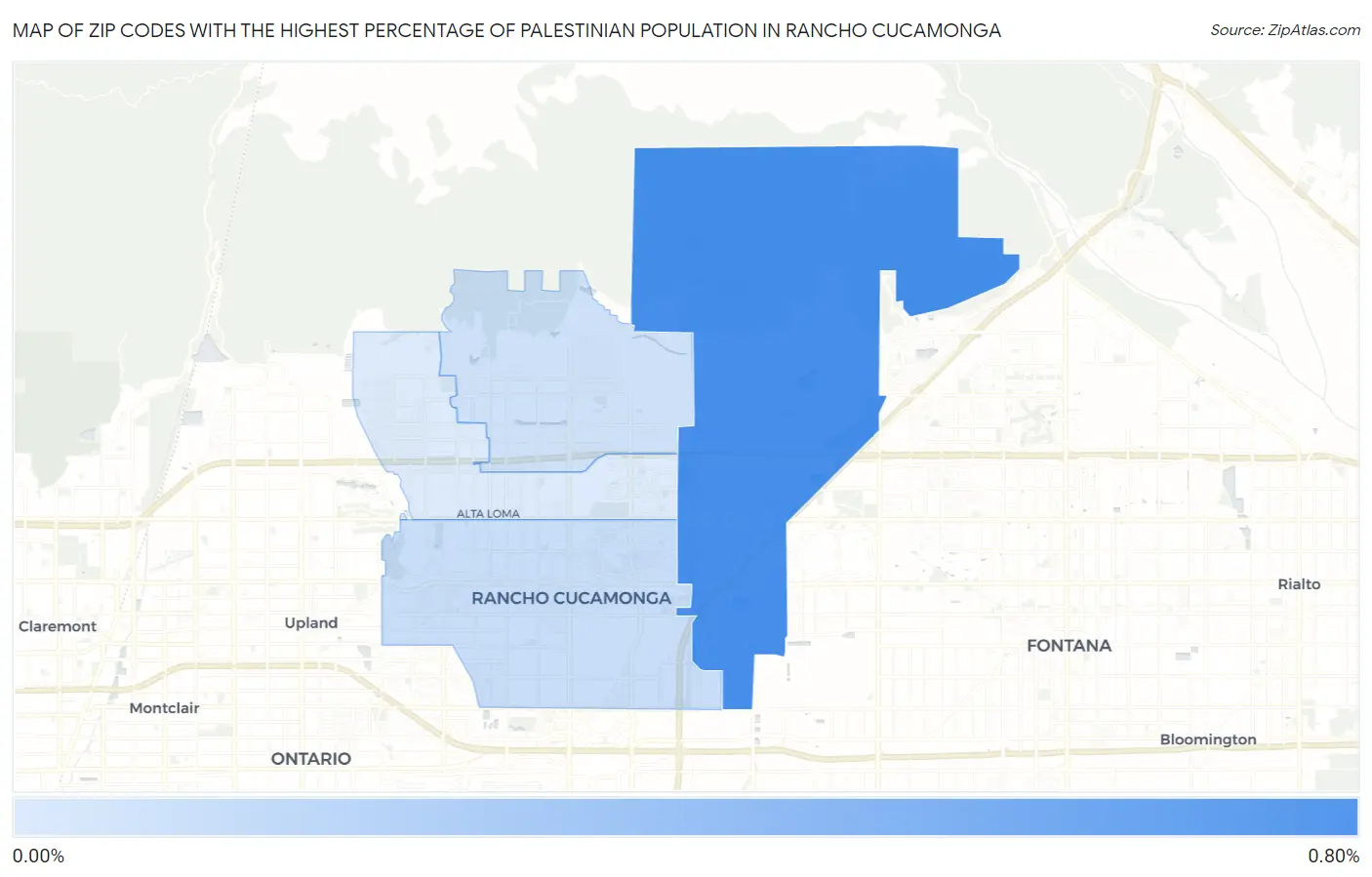 Zip Codes with the Highest Percentage of Palestinian Population in Rancho Cucamonga Map