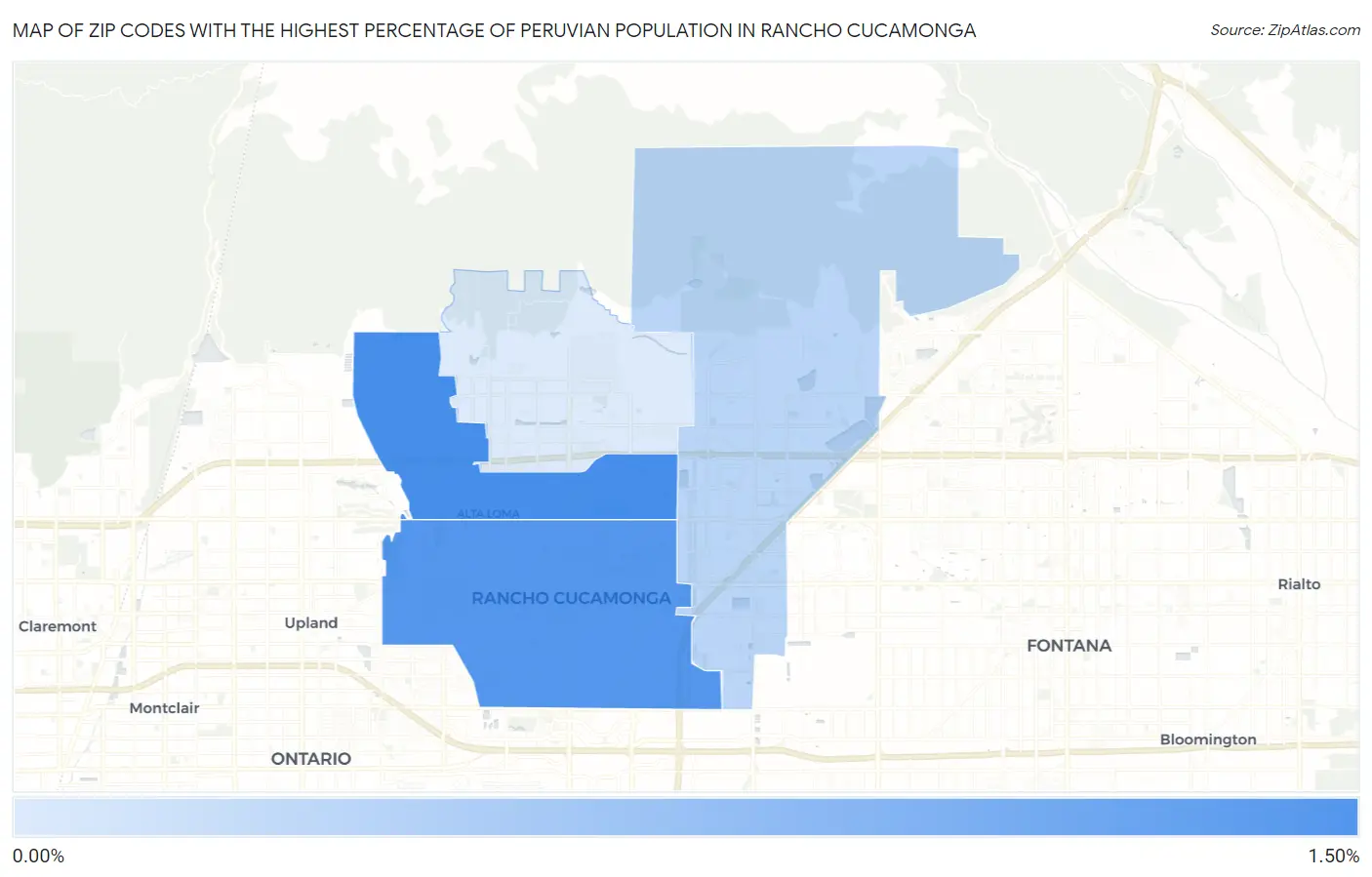 Zip Codes with the Highest Percentage of Peruvian Population in Rancho Cucamonga Map