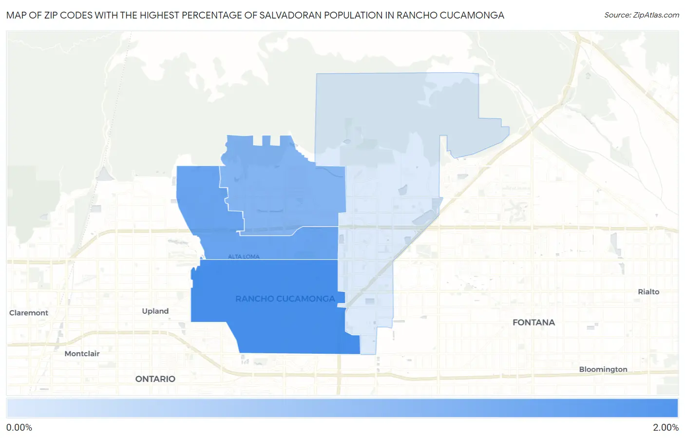 Zip Codes with the Highest Percentage of Salvadoran Population in Rancho Cucamonga Map