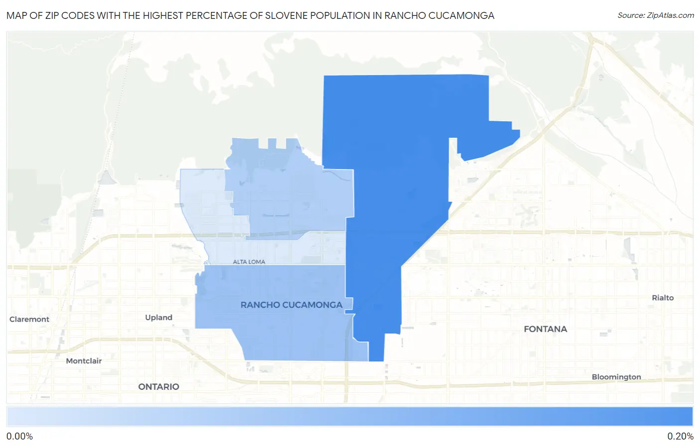 Zip Codes with the Highest Percentage of Slovene Population in Rancho Cucamonga Map