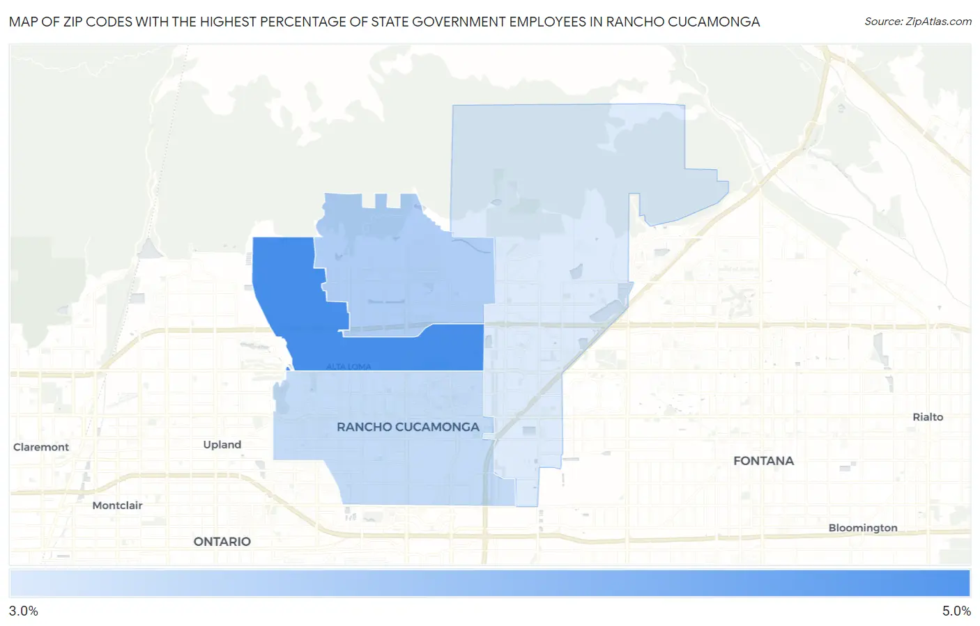 Zip Codes with the Highest Percentage of State Government Employees in Rancho Cucamonga Map