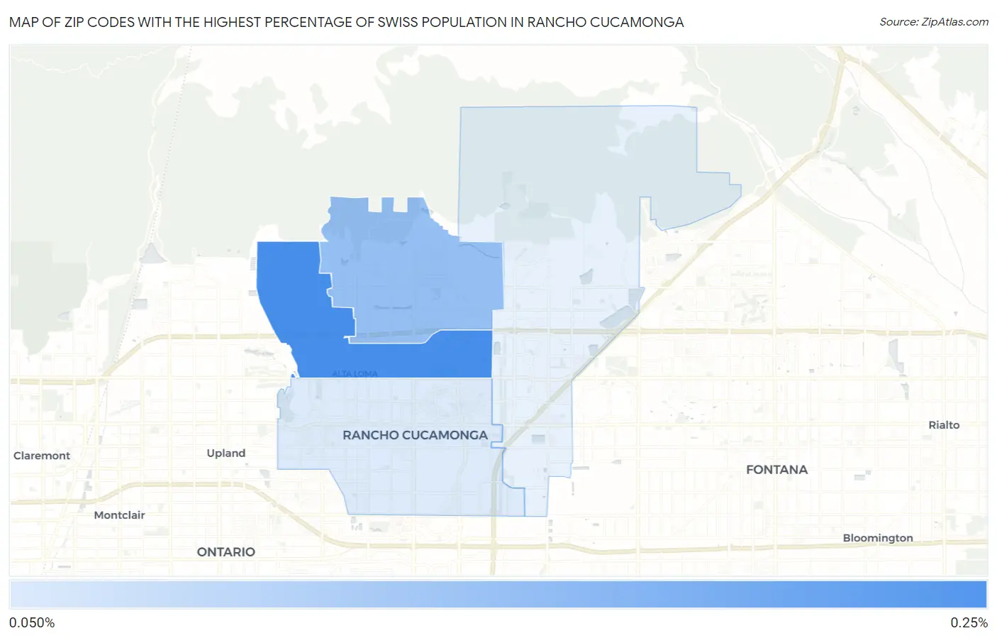 Zip Codes with the Highest Percentage of Swiss Population in Rancho Cucamonga Map