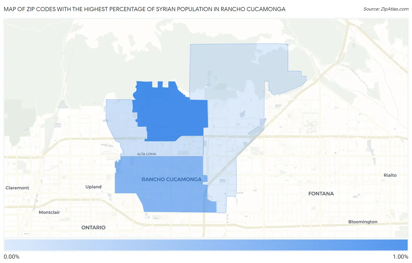 Zip Codes with the Highest Percentage of Syrian Population in Rancho Cucamonga Map
