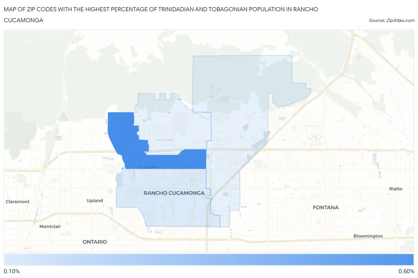 Zip Codes with the Highest Percentage of Trinidadian and Tobagonian Population in Rancho Cucamonga Map