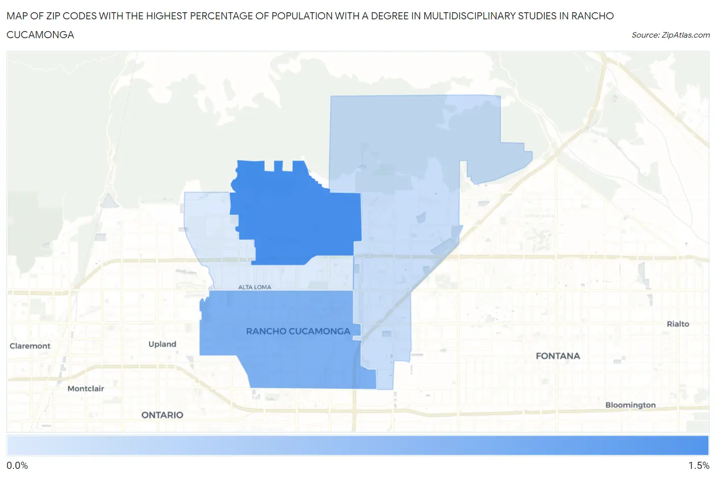 Zip Codes with the Highest Percentage of Population with a Degree in Multidisciplinary Studies in Rancho Cucamonga Map