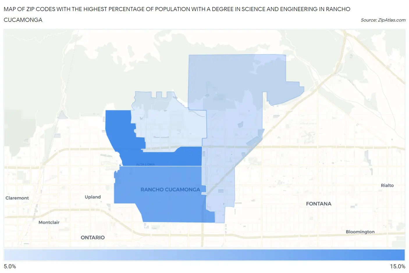 Zip Codes with the Highest Percentage of Population with a Degree in Science and Engineering in Rancho Cucamonga Map