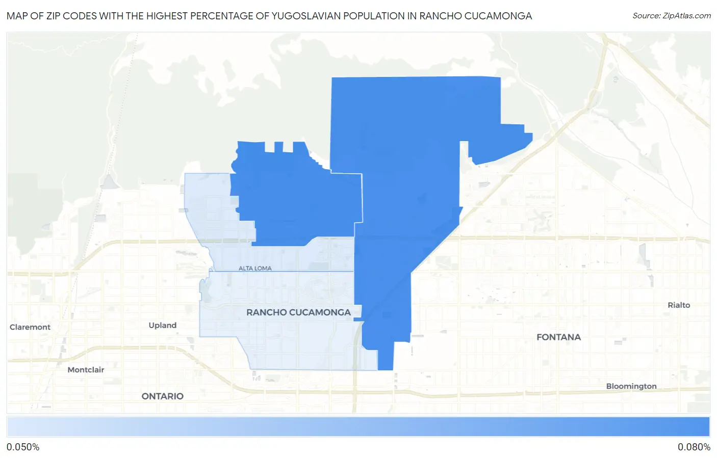 Zip Codes with the Highest Percentage of Yugoslavian Population in Rancho Cucamonga Map