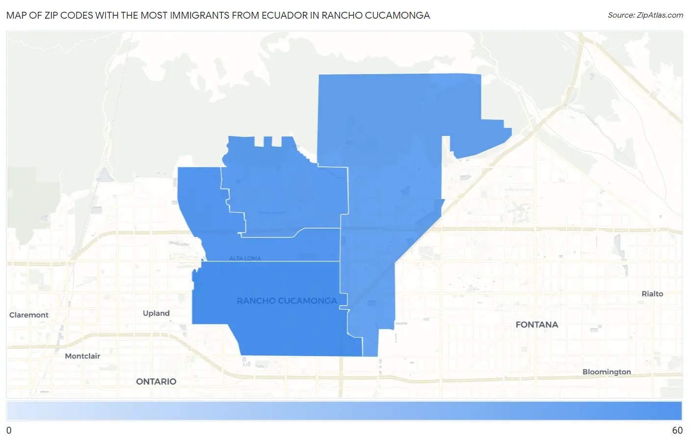 Zip Codes with the Most Immigrants from Ecuador in Rancho Cucamonga Map