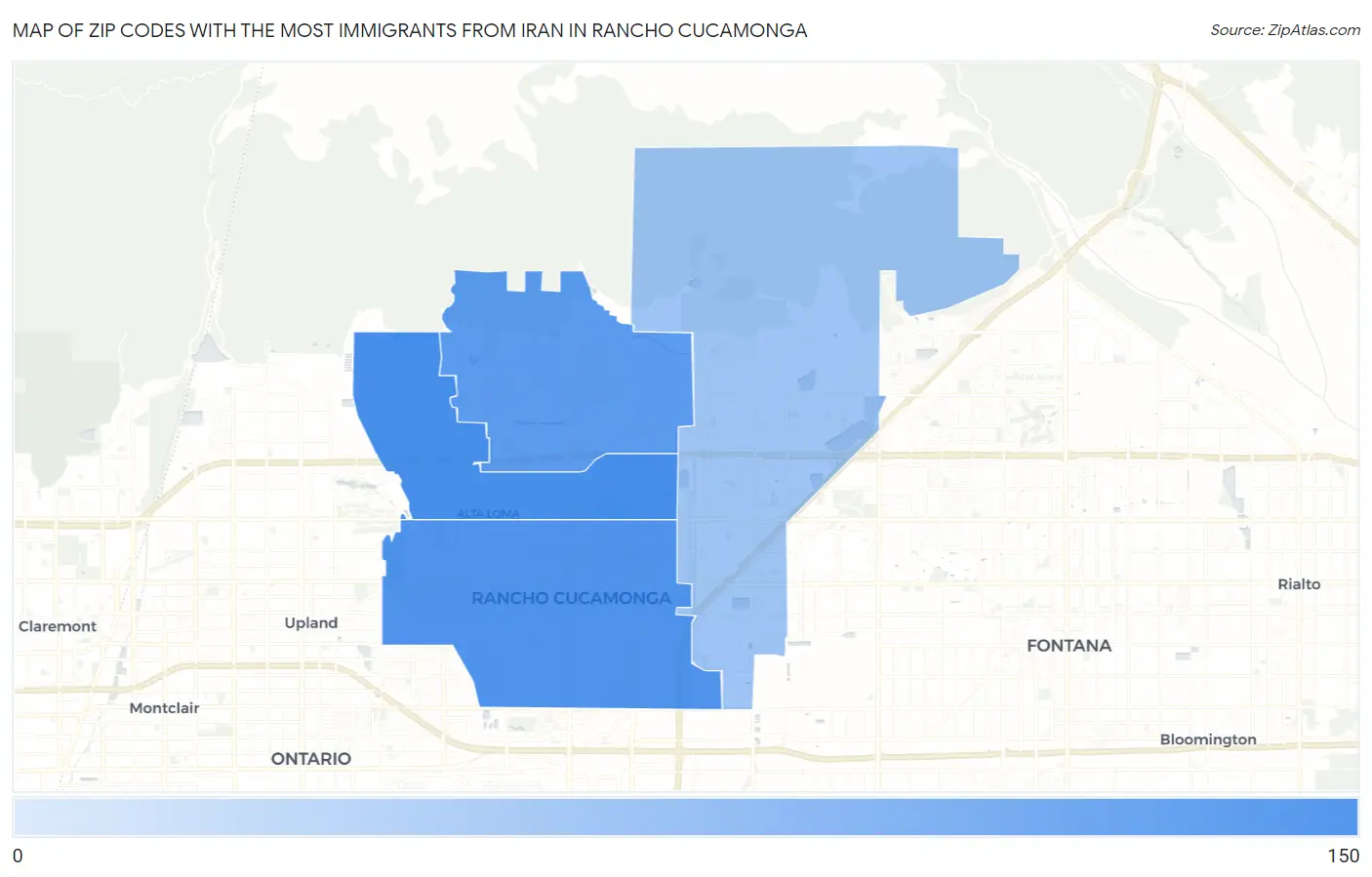 Zip Codes with the Most Immigrants from Iran in Rancho Cucamonga Map