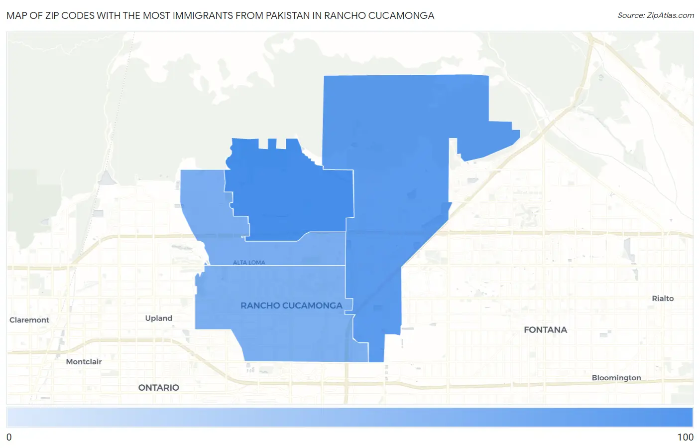 Zip Codes with the Most Immigrants from Pakistan in Rancho Cucamonga Map