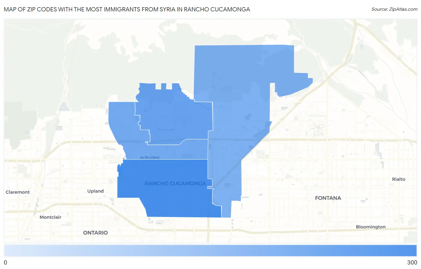 Zip Codes with the Most Immigrants from Syria in Rancho Cucamonga Map