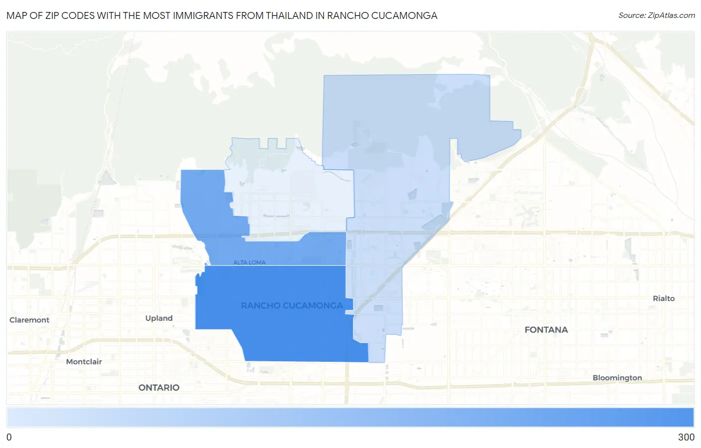 Zip Codes with the Most Immigrants from Thailand in Rancho Cucamonga Map