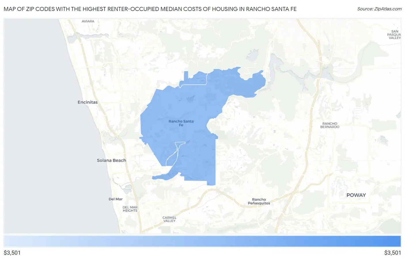 Zip Codes with the Highest Renter-Occupied Median Costs of Housing in Rancho Santa Fe Map