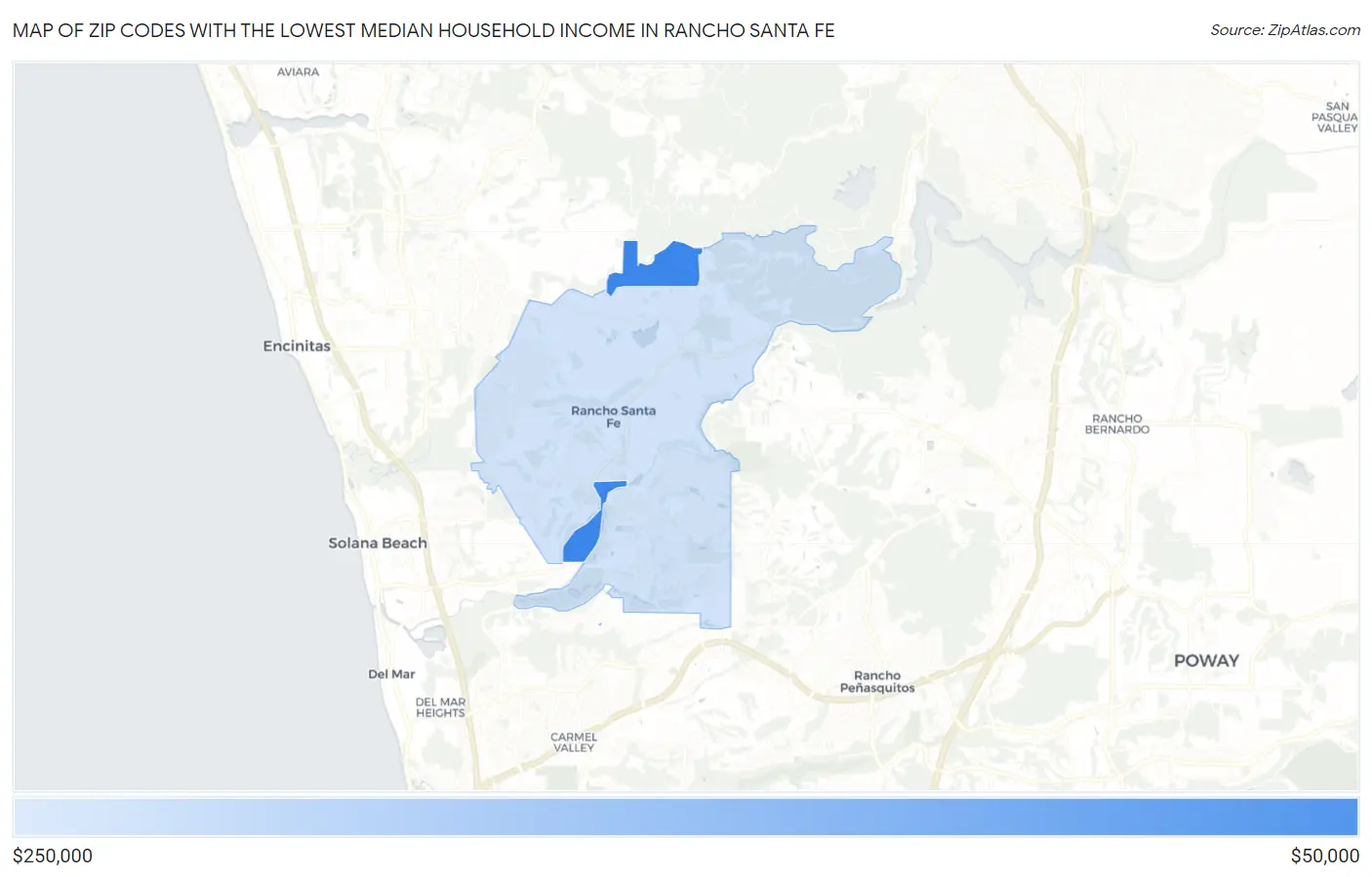 Zip Codes with the Lowest Median Household Income in Rancho Santa Fe Map