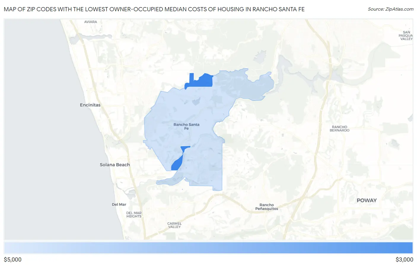 Zip Codes with the Lowest Owner-Occupied Median Costs of Housing in Rancho Santa Fe Map