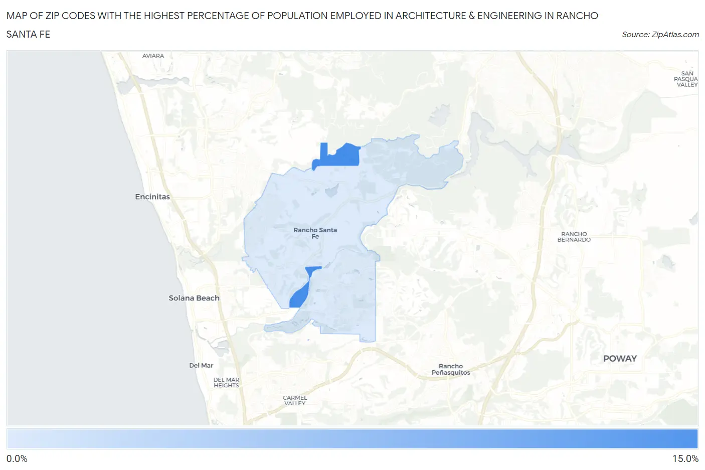 Zip Codes with the Highest Percentage of Population Employed in Architecture & Engineering in Rancho Santa Fe Map