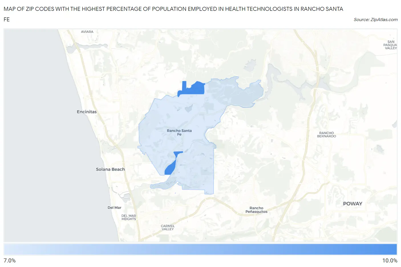 Zip Codes with the Highest Percentage of Population Employed in Health Technologists in Rancho Santa Fe Map