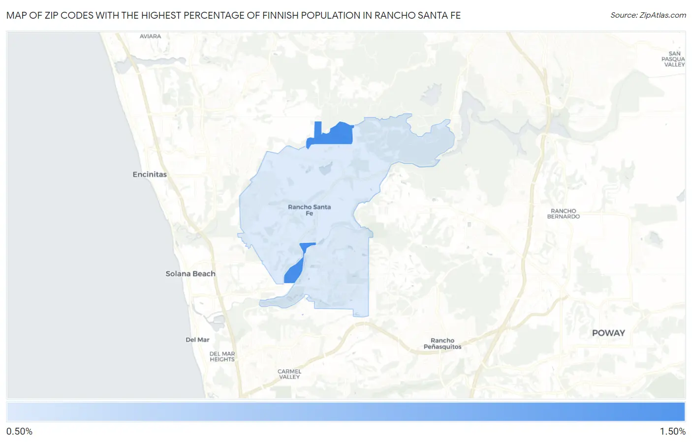 Zip Codes with the Highest Percentage of Finnish Population in Rancho Santa Fe Map