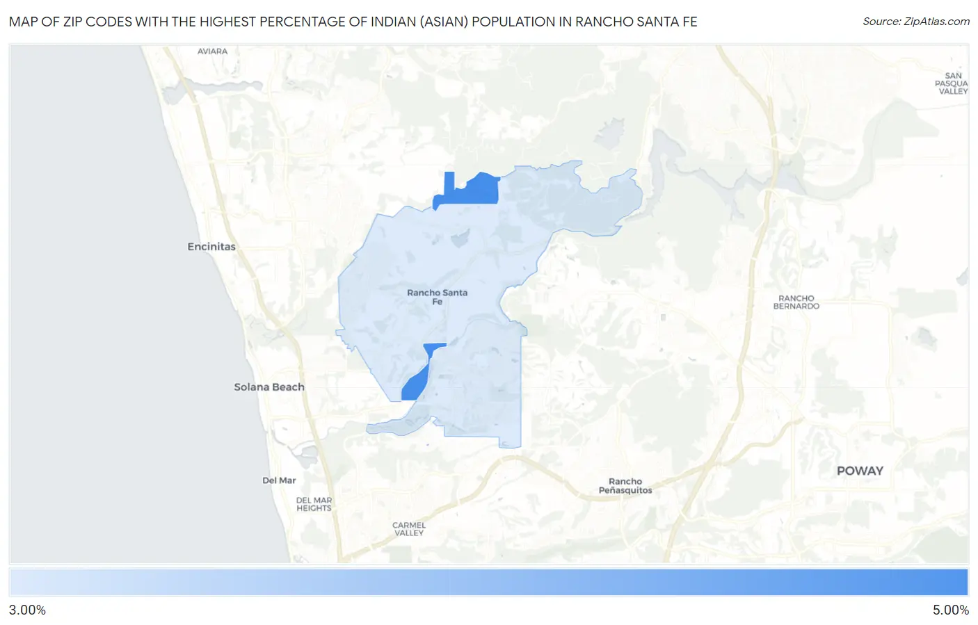 Zip Codes with the Highest Percentage of Indian (Asian) Population in Rancho Santa Fe Map