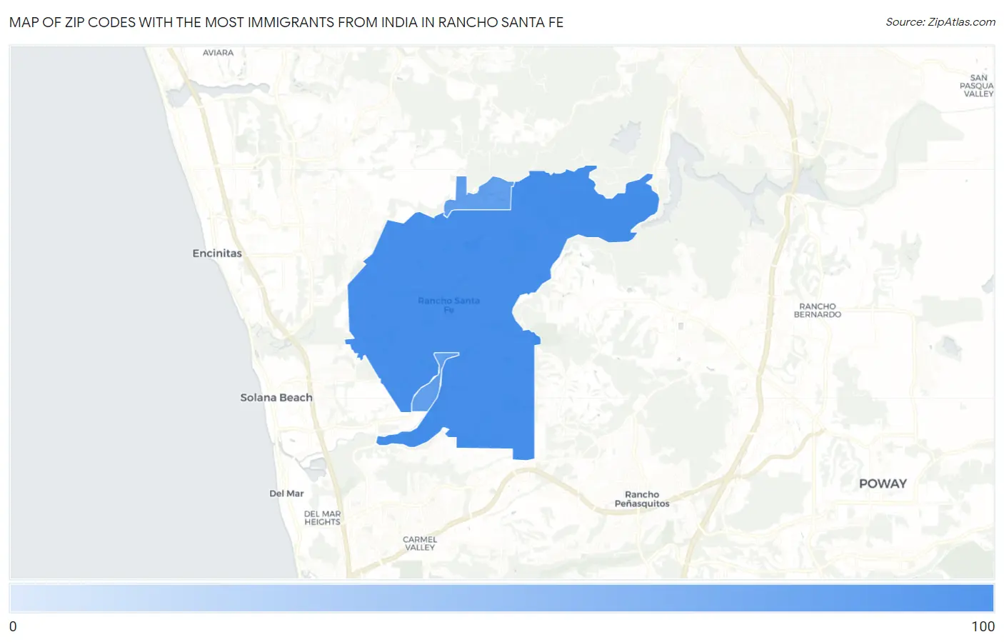 Zip Codes with the Most Immigrants from India in Rancho Santa Fe Map