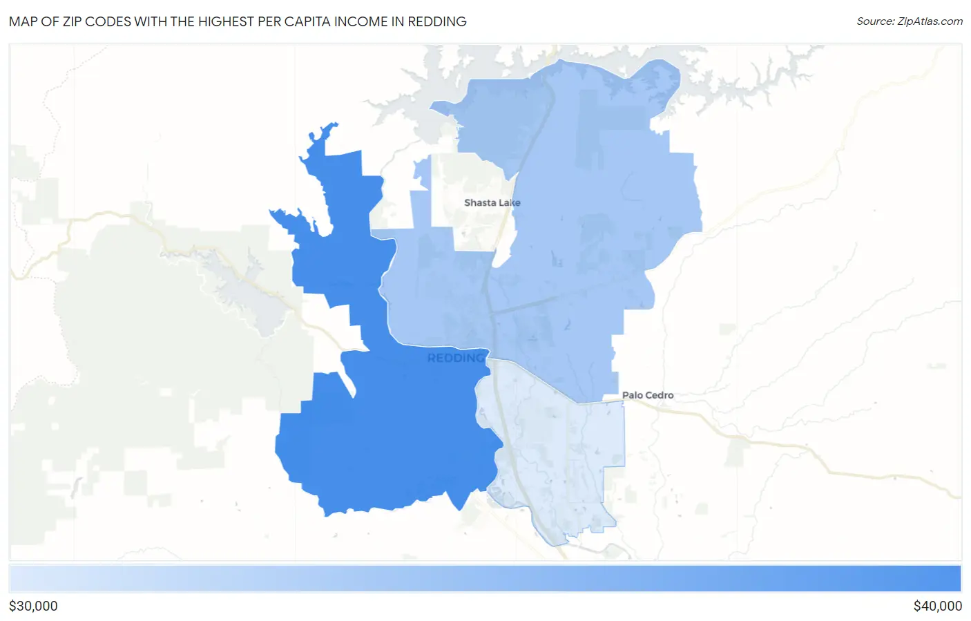 Zip Codes with the Highest Per Capita Income in Redding Map