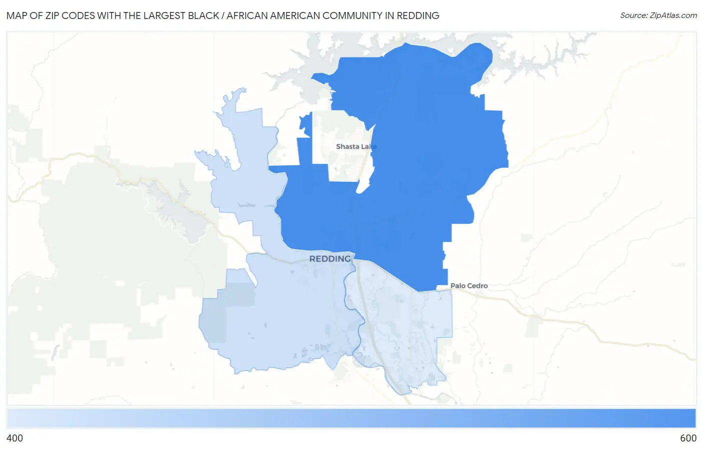 Zip Codes with the Largest Black / African American Community in Redding Map