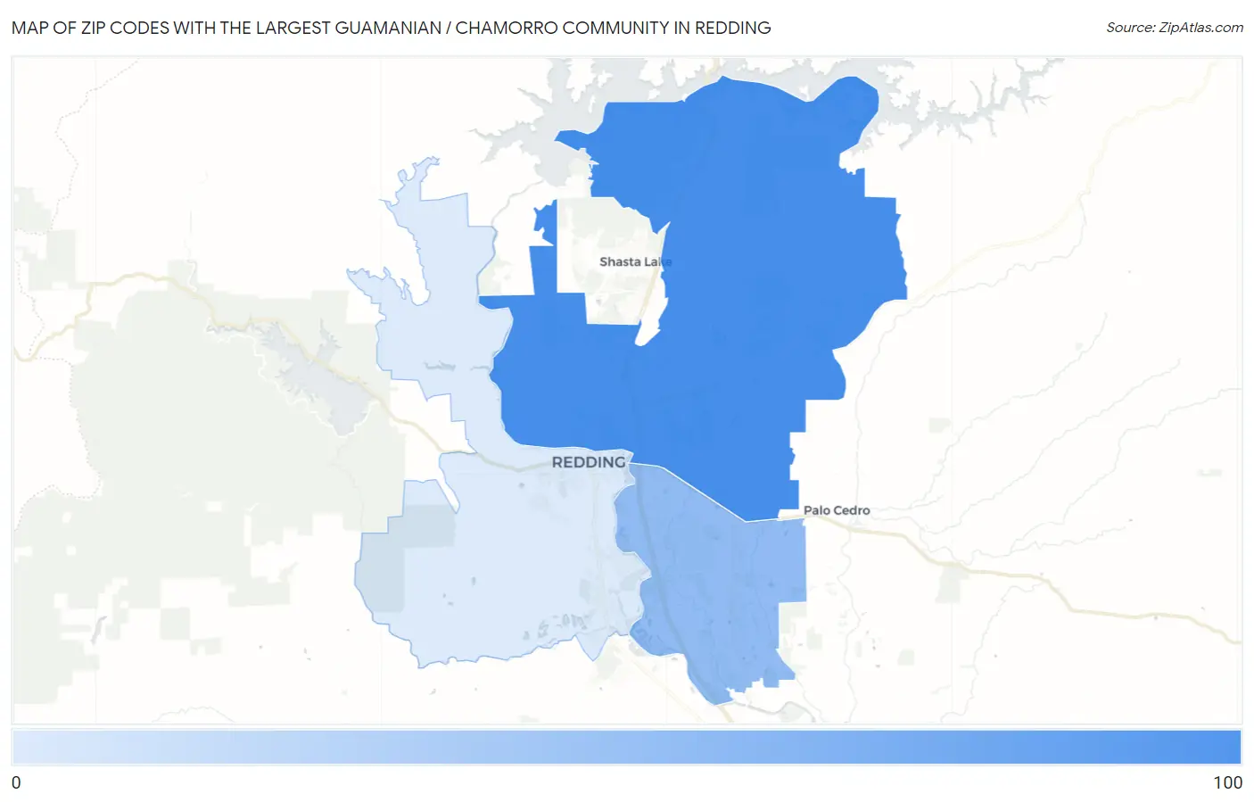 Zip Codes with the Largest Guamanian / Chamorro Community in Redding Map