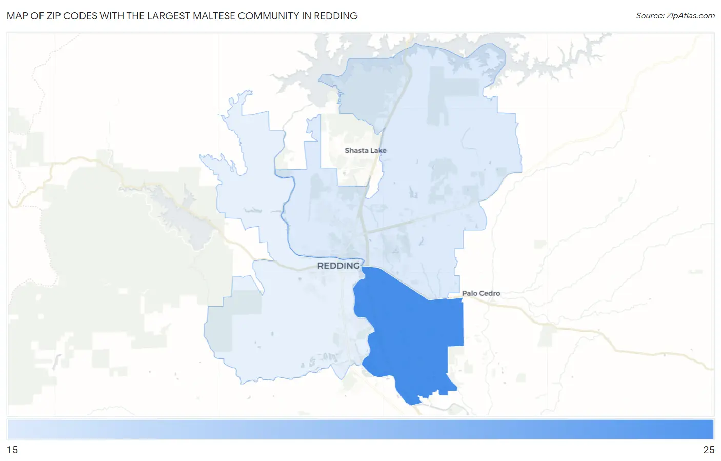 Zip Codes with the Largest Maltese Community in Redding Map