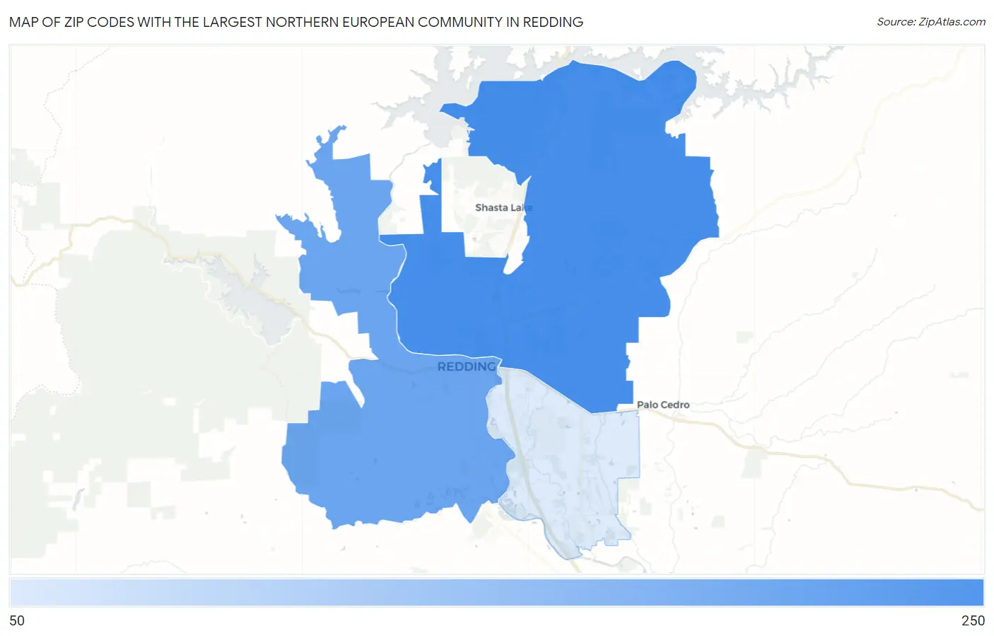 Zip Codes with the Largest Northern European Community in Redding Map